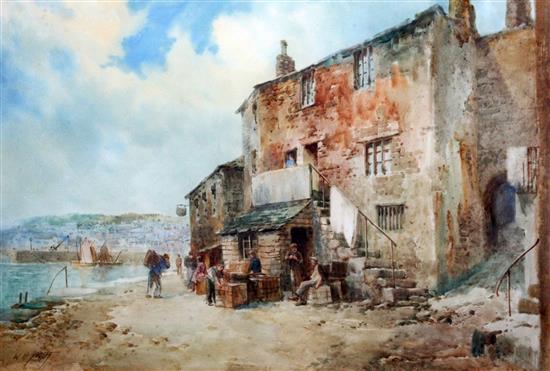 W.H. Sweet, watercolour, figures on the wall, signed, 36 x 53cm